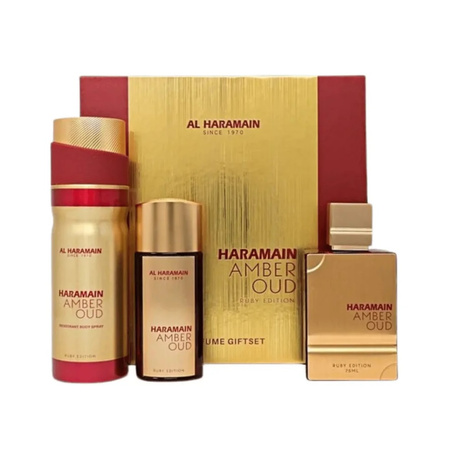 Zestaw Amber Oud Ruby Edition woda perfumowana spray 75ml + woda perfumowana spray 30ml + dezodorant spray 200ml	