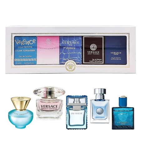 Miniatures Collection zestaw Dylan Turquoise woda toaletowa 5ml + Bright Crystal woda toaletowa 5ml + Man Eau Fraiche woda toaletowa 5ml + Pour Homme woda perfumowana 5ml + Eros woda toaletowa 5ml